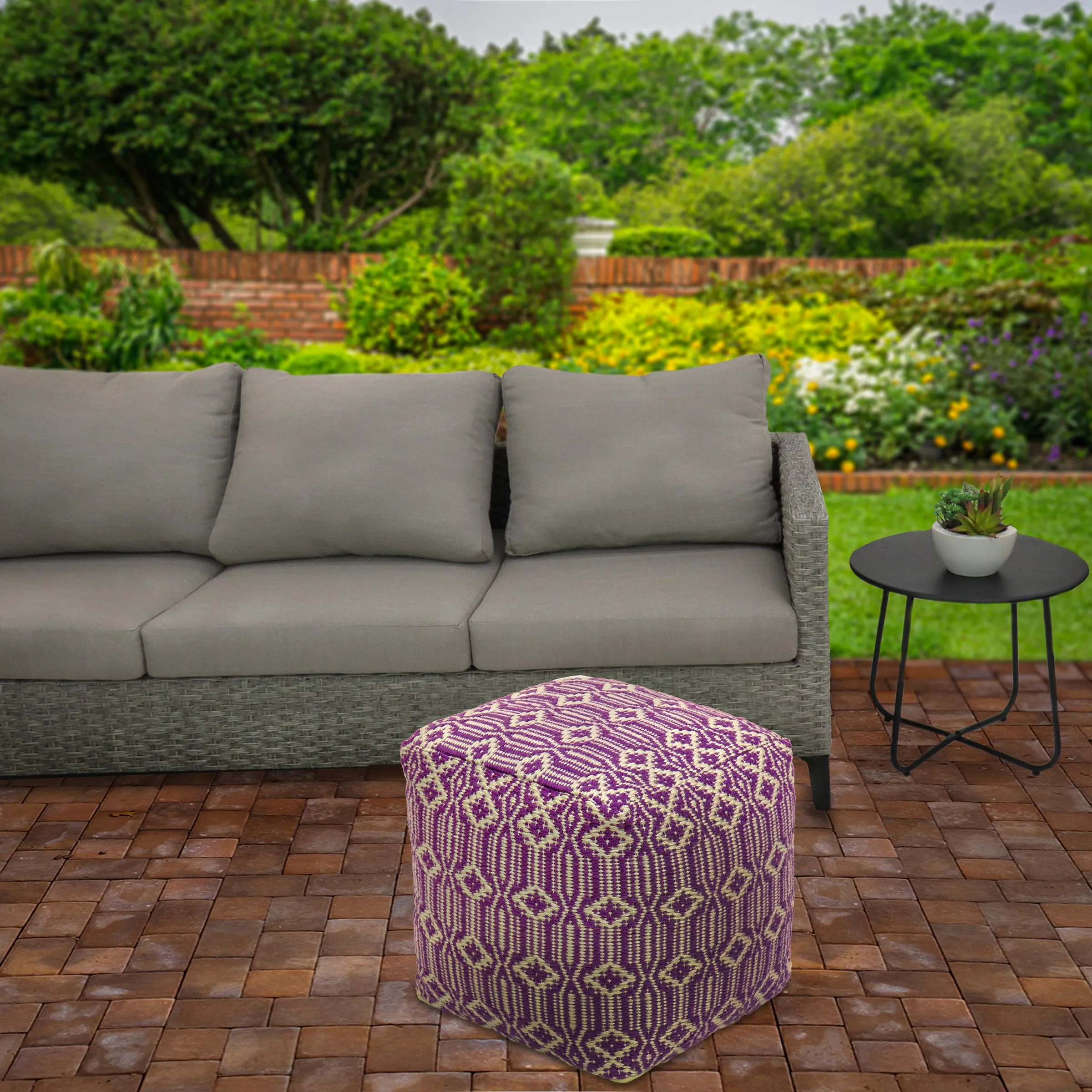 16" Hand Woven Pouf Ottoman, Lavender