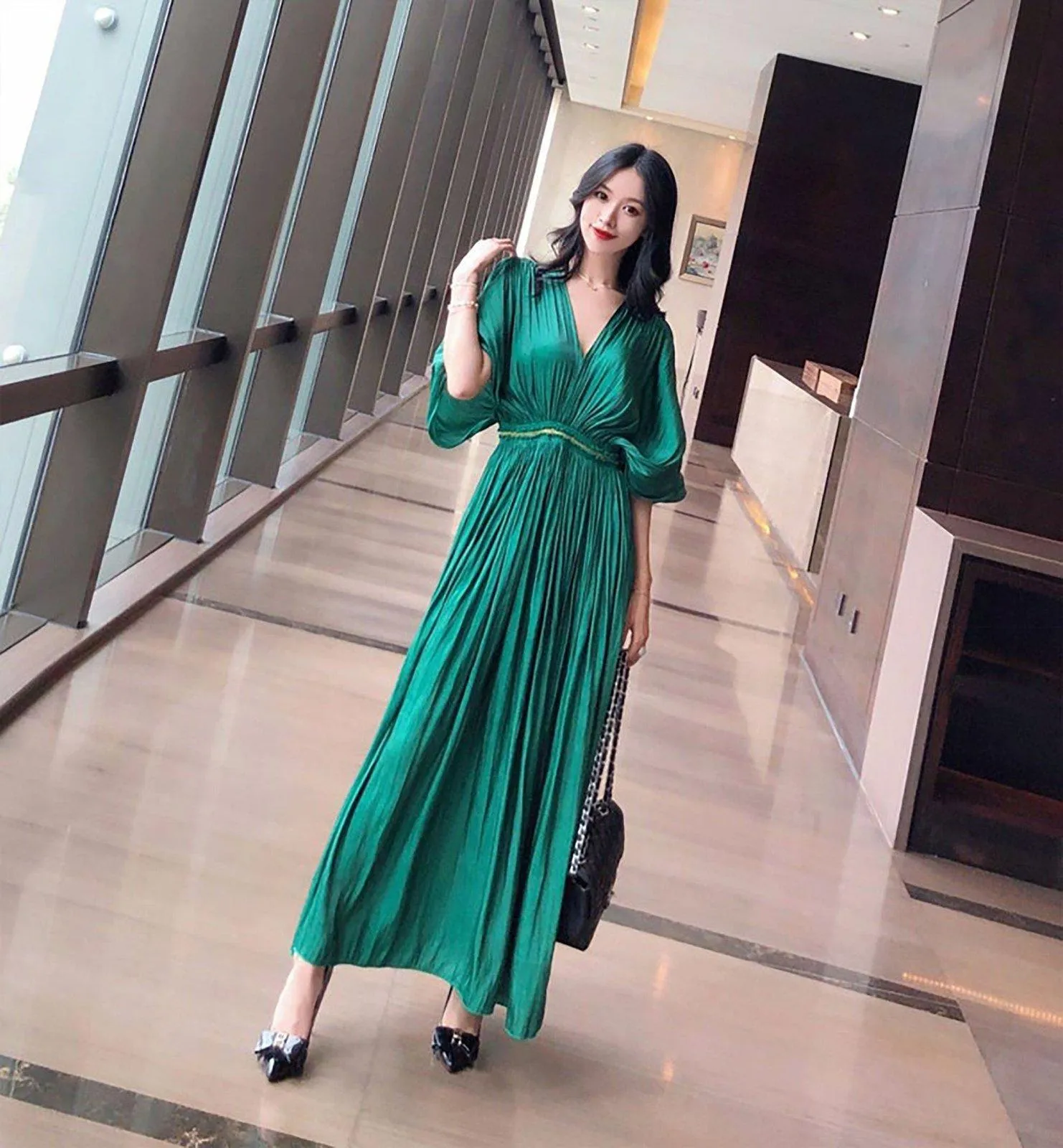 Bonnie Short Sleeve Pleated Maxi Dress