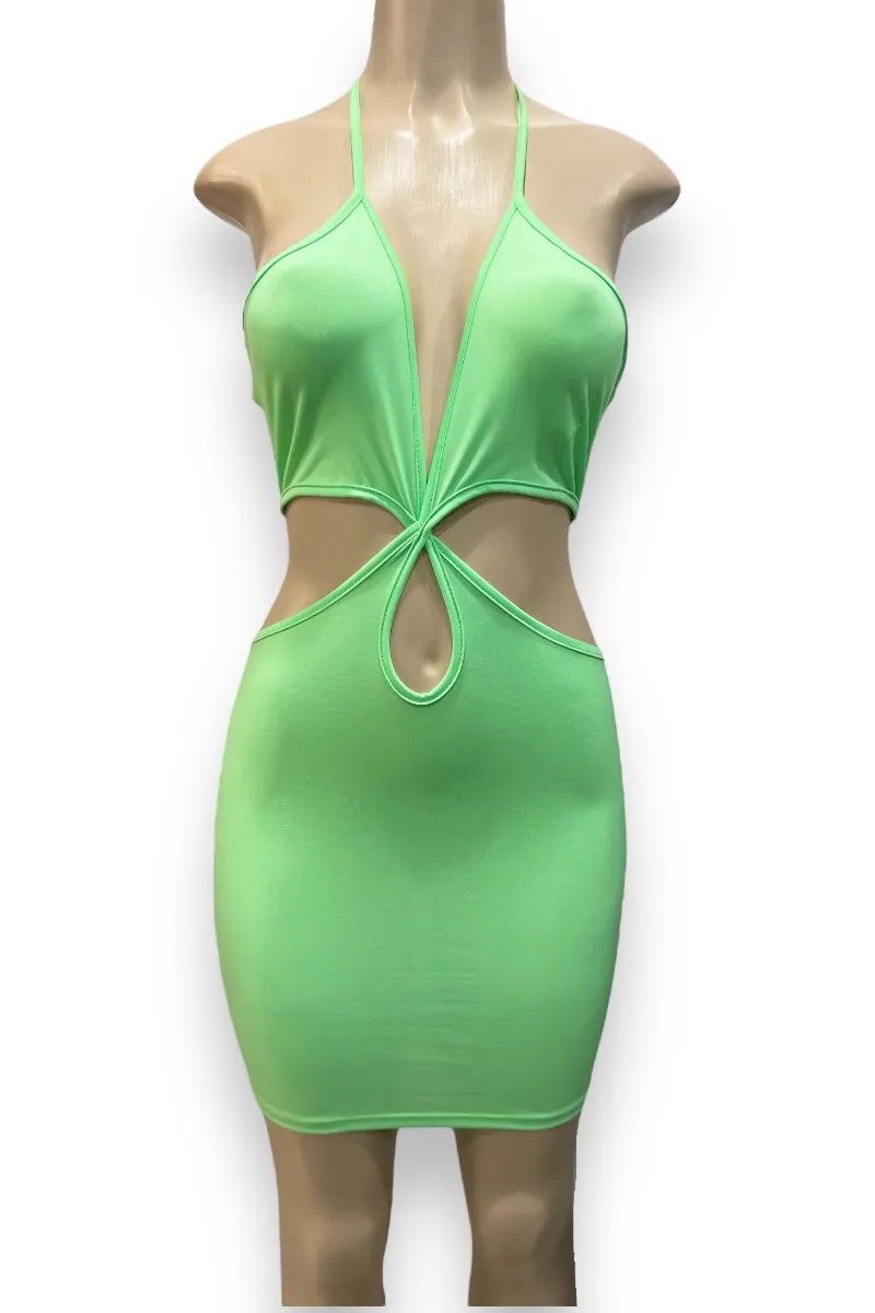 Criss Cross Cut Out Halter Mini Dress