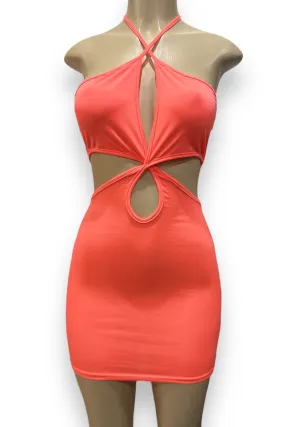 Criss Cross Cut Out Halter Mini Dress