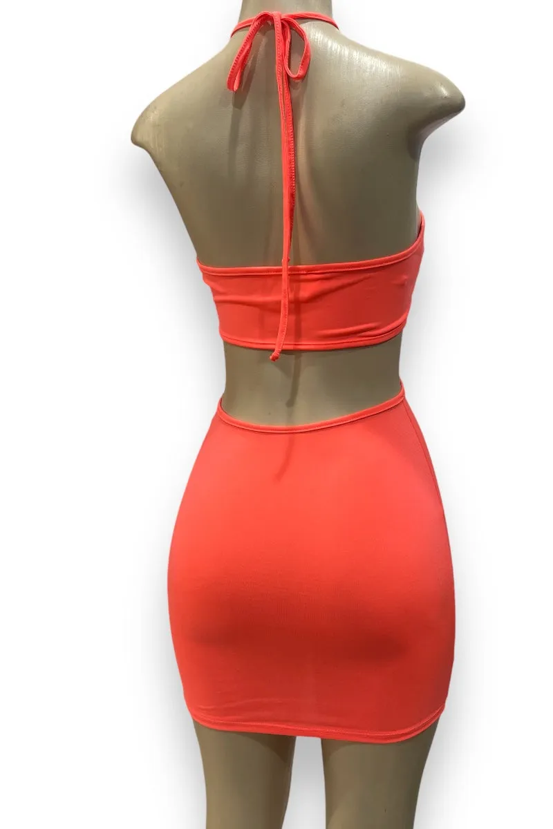 Criss Cross Cut Out Halter Mini Dress