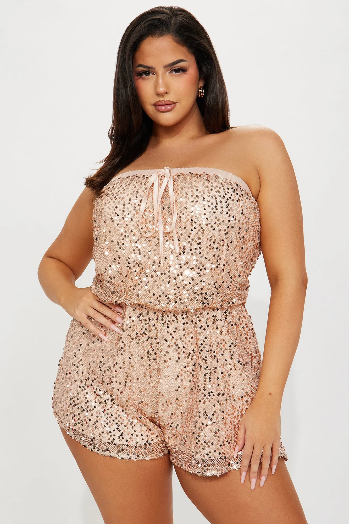 Don't Tell Me Sequin Romper - Rose Gold