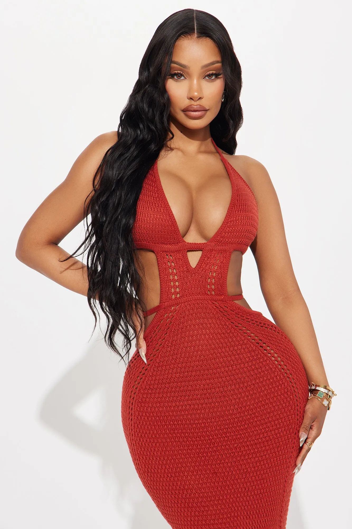 Easy Breezy Crochet Maxi Dress - Rust
