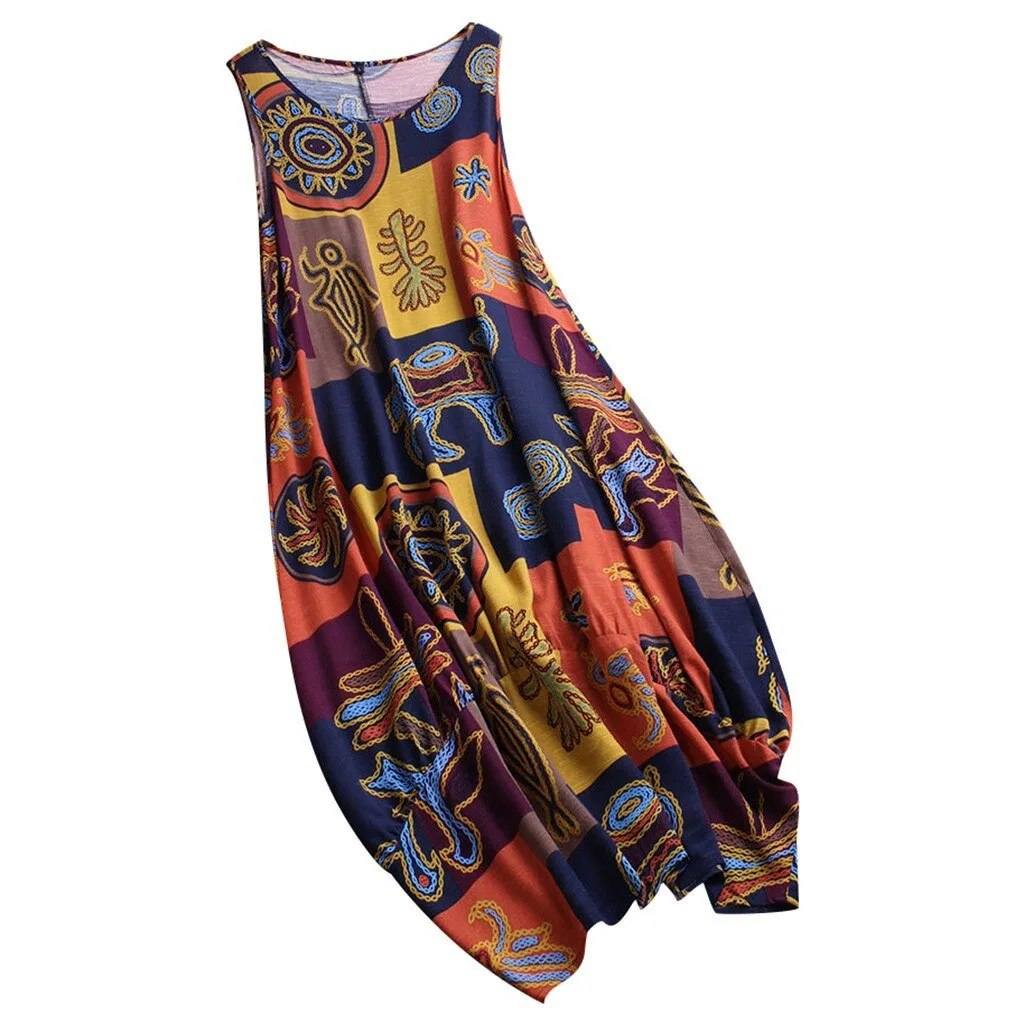 Elegant Loose Patchwork 3/4 Sleeves Button High Low Hem Dress