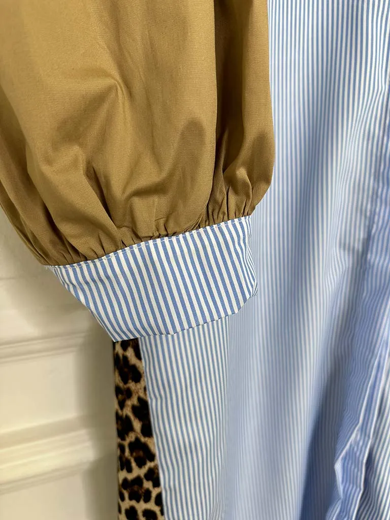 Leopard Stripe Shirt Dress