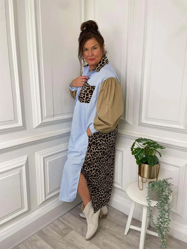 Leopard Stripe Shirt Dress