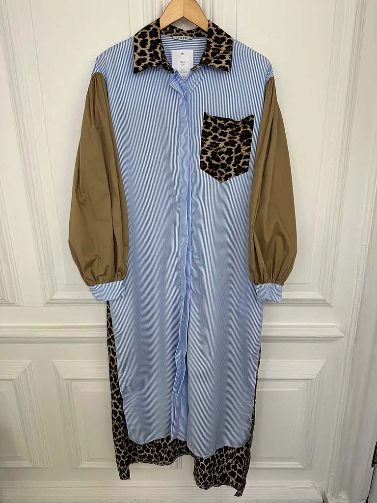 Leopard Stripe Shirt Dress