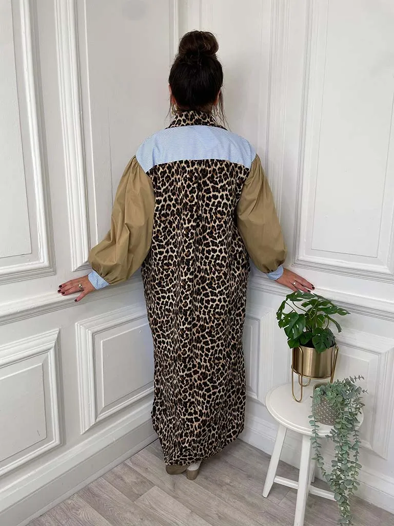 Leopard Stripe Shirt Dress