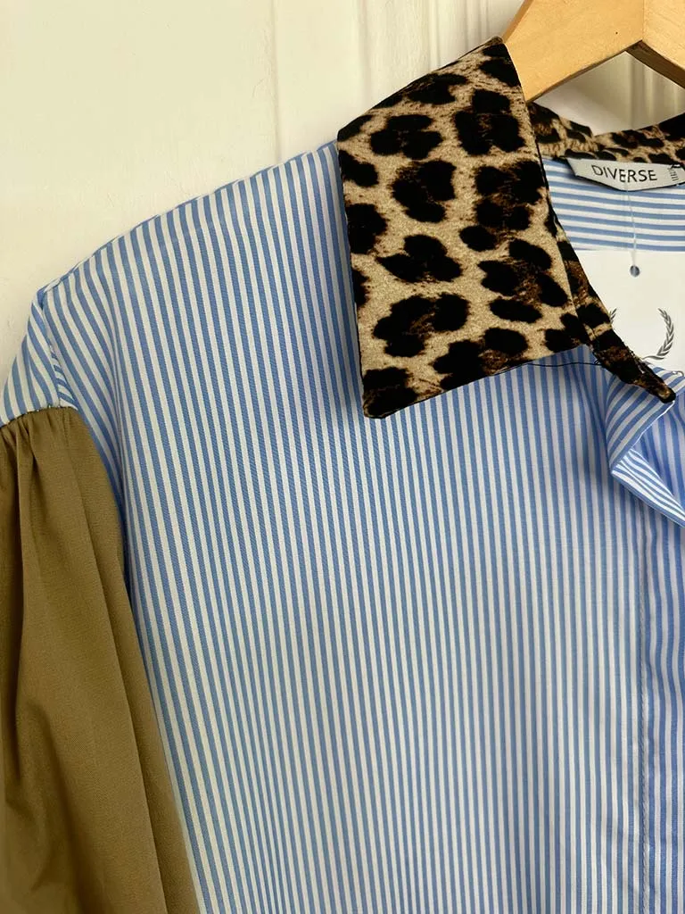 Leopard Stripe Shirt Dress