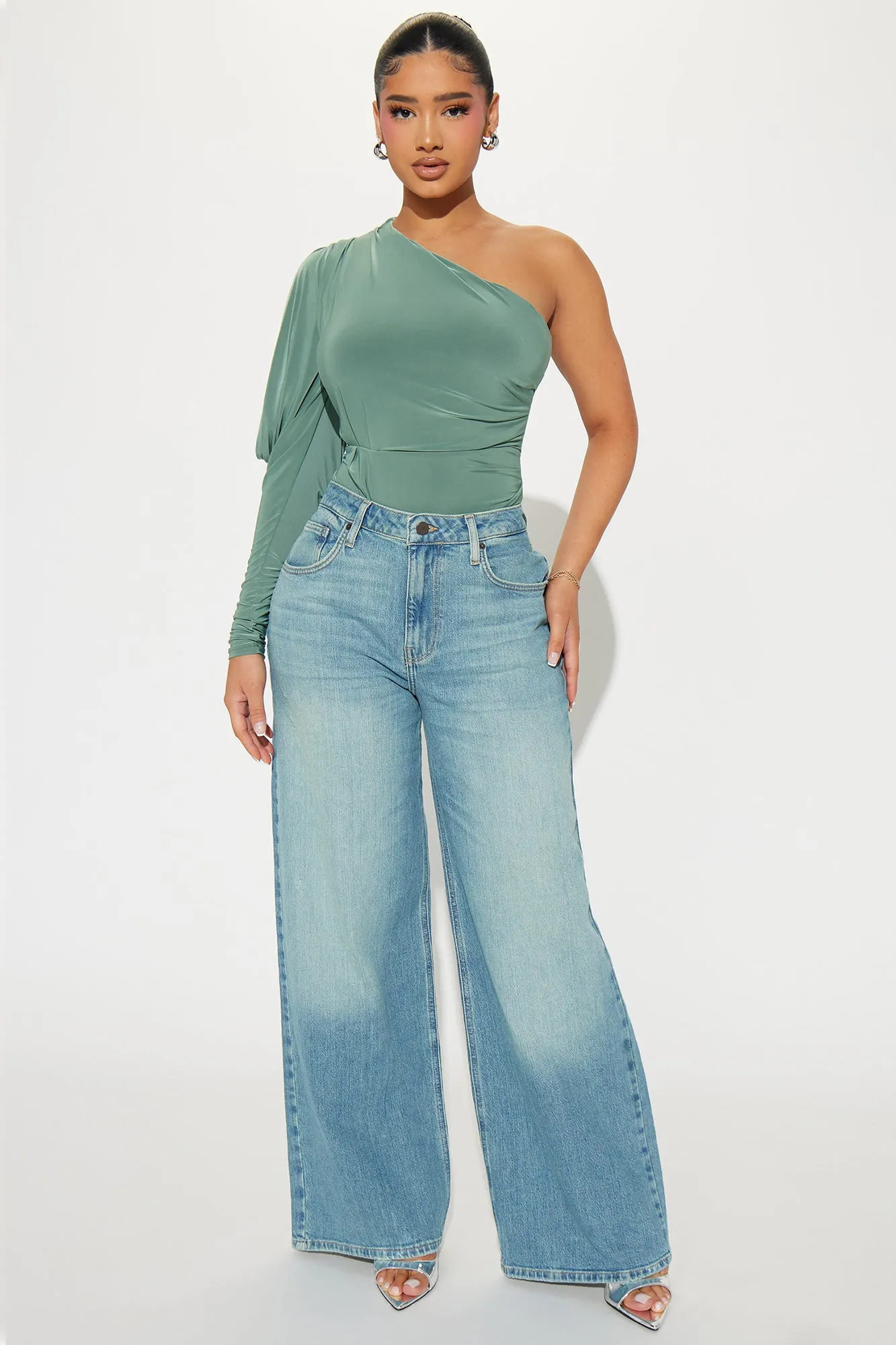 Monica One Shoulder Bodysuit - Sage