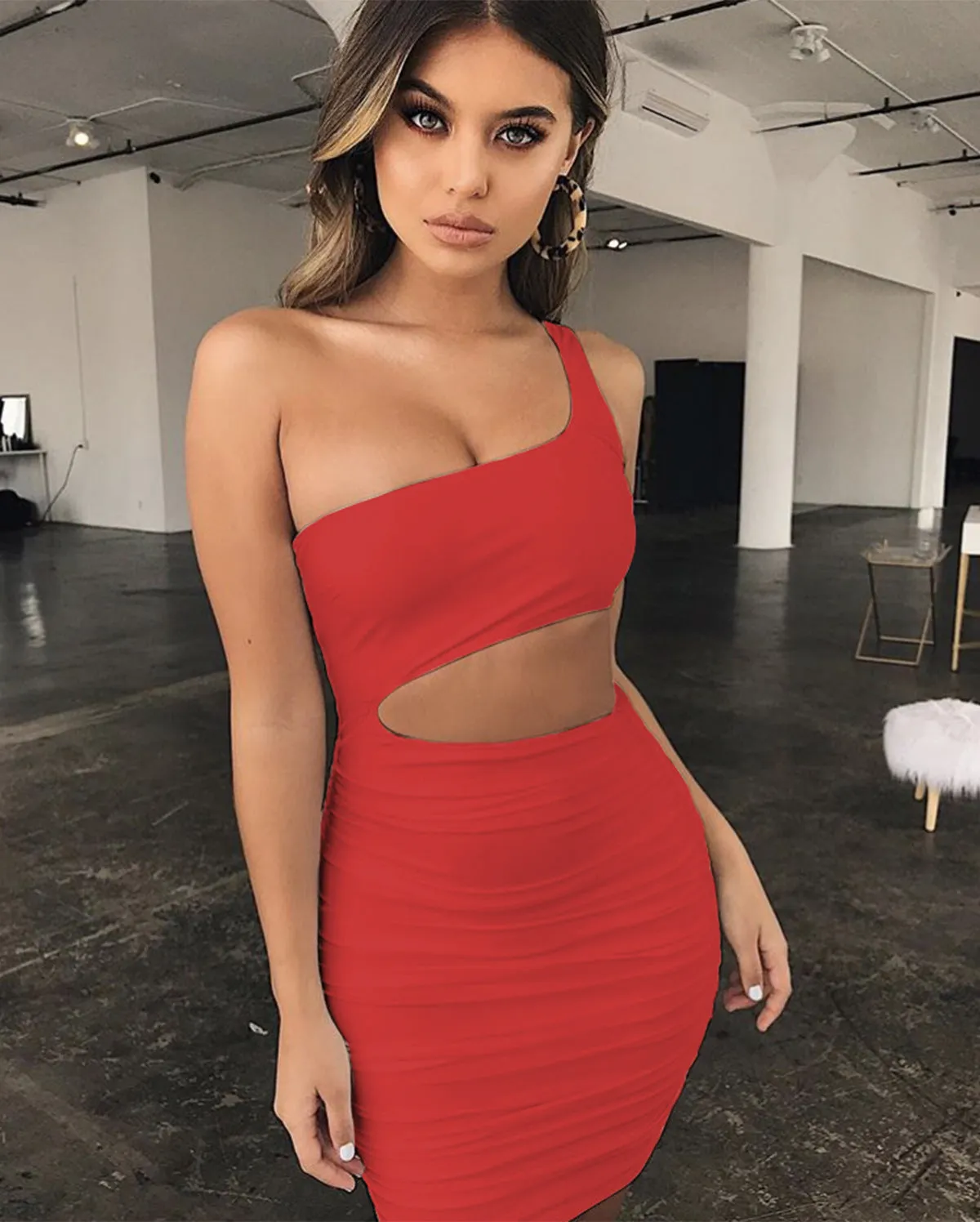 One Shoulder Cut Out Bodycon Dress