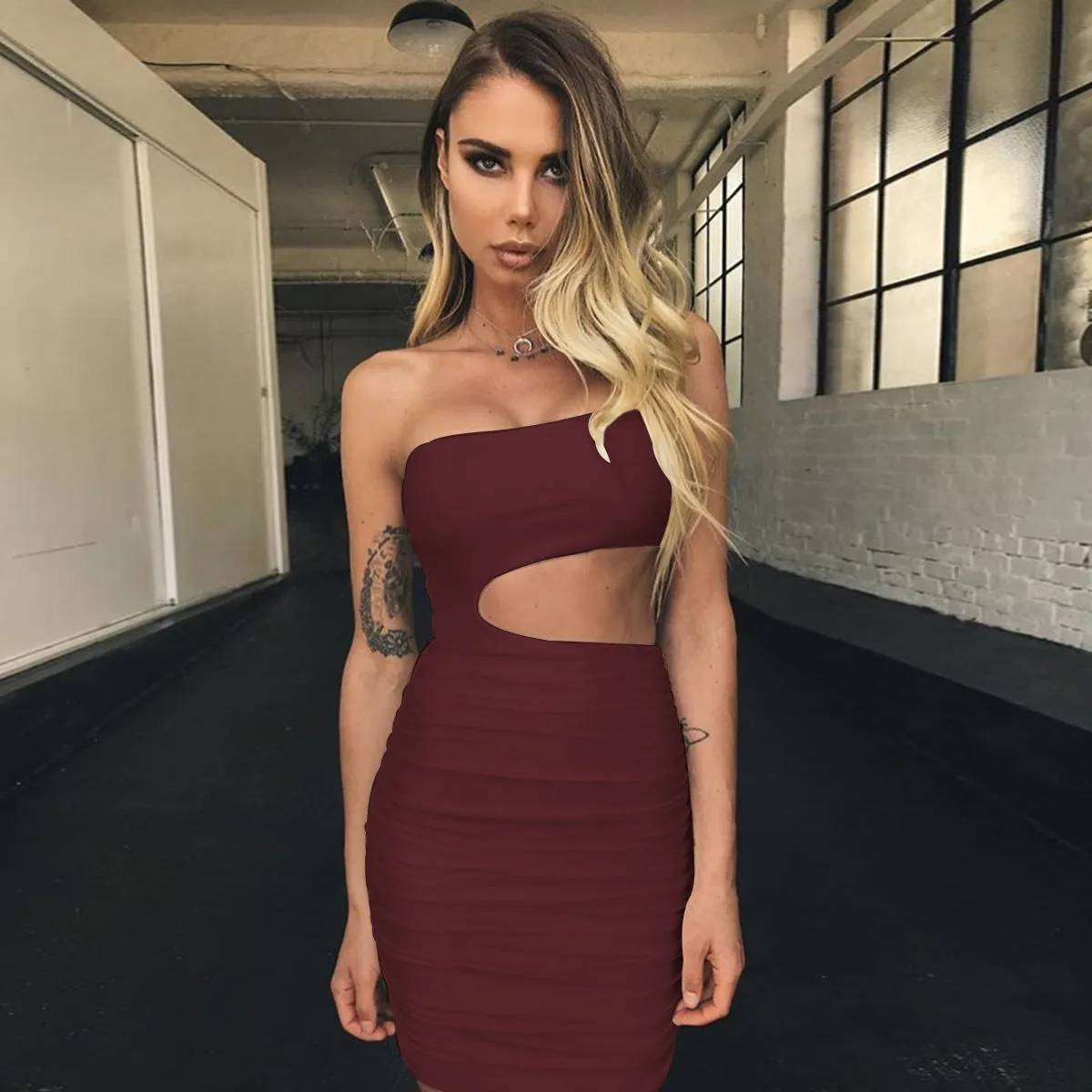 One Shoulder Cut Out Bodycon Dress