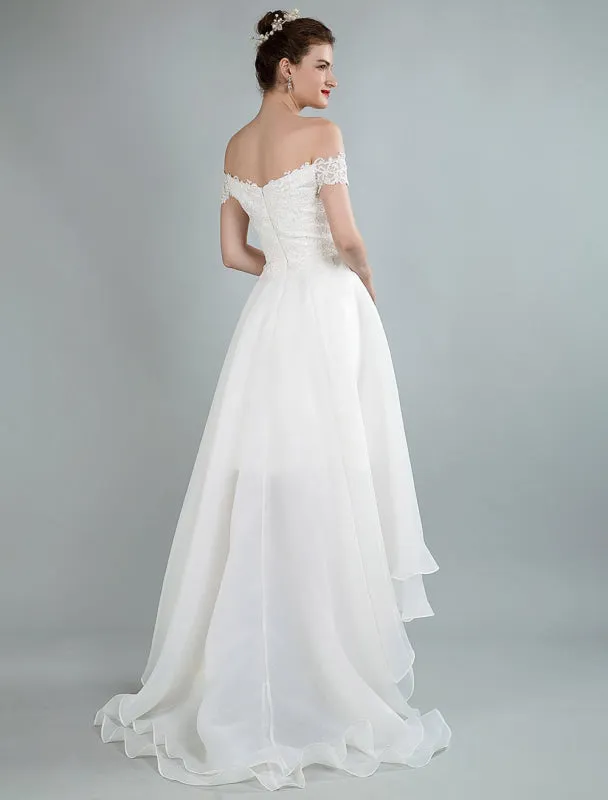 Simple Wedding Dress A Line Off The Shoulder Sleeveless Lace Bridal Dresses With Train Exclusive