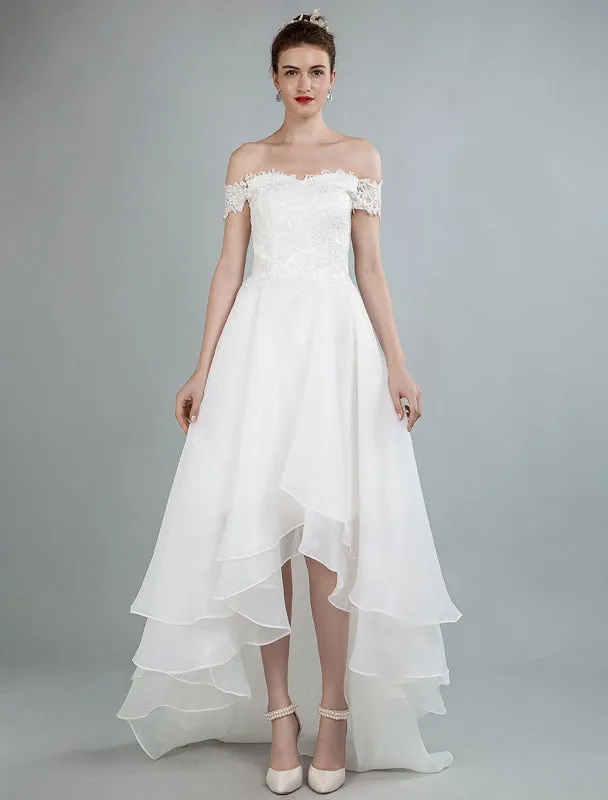 Simple Wedding Dress A Line Off The Shoulder Sleeveless Lace Bridal Dresses With Train Exclusive