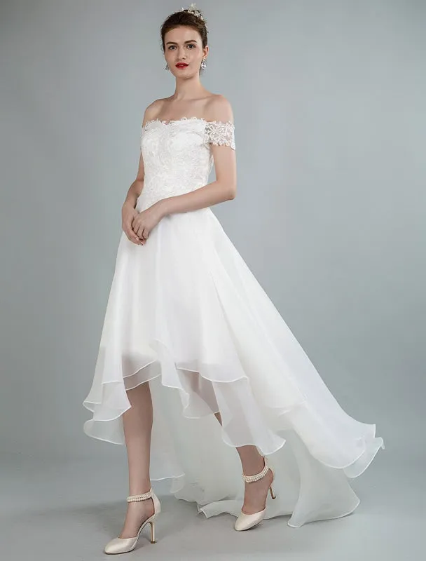 Simple Wedding Dress A Line Off The Shoulder Sleeveless Lace Bridal Dresses With Train Exclusive
