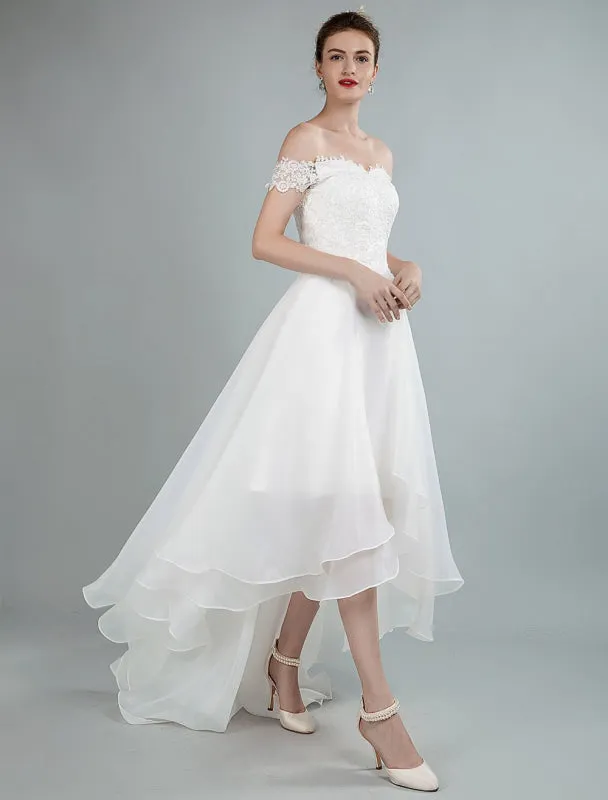 Simple Wedding Dress A Line Off The Shoulder Sleeveless Lace Bridal Dresses With Train Exclusive