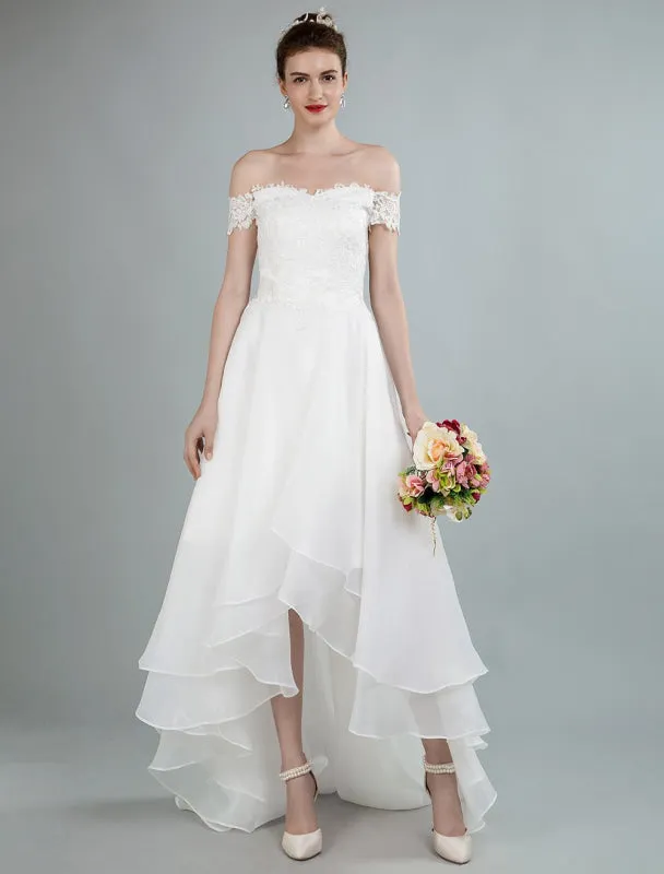 Simple Wedding Dress A Line Off The Shoulder Sleeveless Lace Bridal Dresses With Train Exclusive