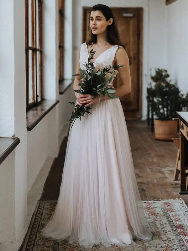 Simple Wedding Dress Backless Bridal Gowns Chiffon V-Neck A-Line Bridal Dresses