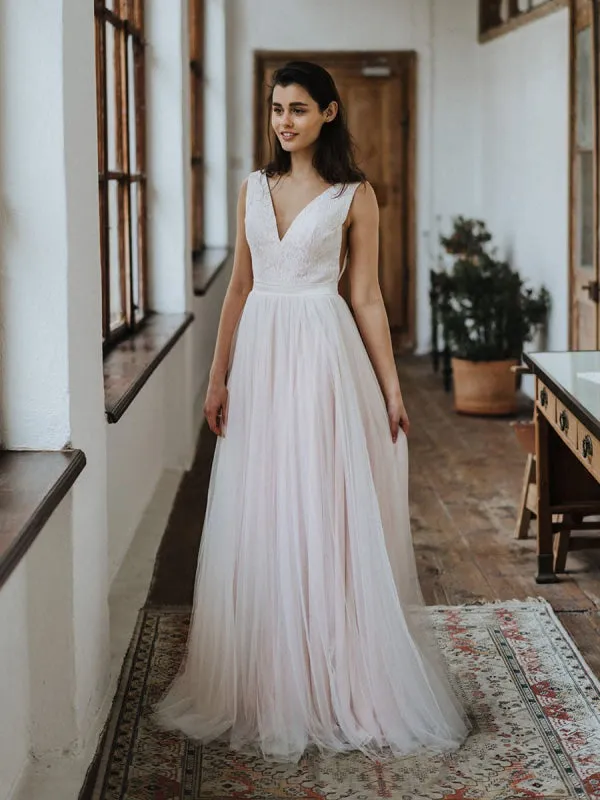 Simple Wedding Dress Backless Bridal Gowns Chiffon V-Neck A-Line Bridal Dresses
