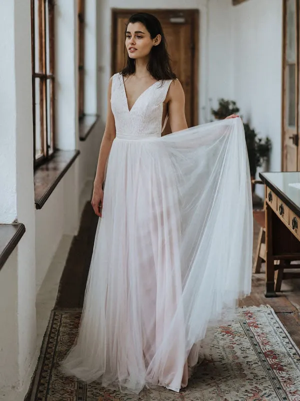 Simple Wedding Dress Backless Bridal Gowns Chiffon V-Neck A-Line Bridal Dresses