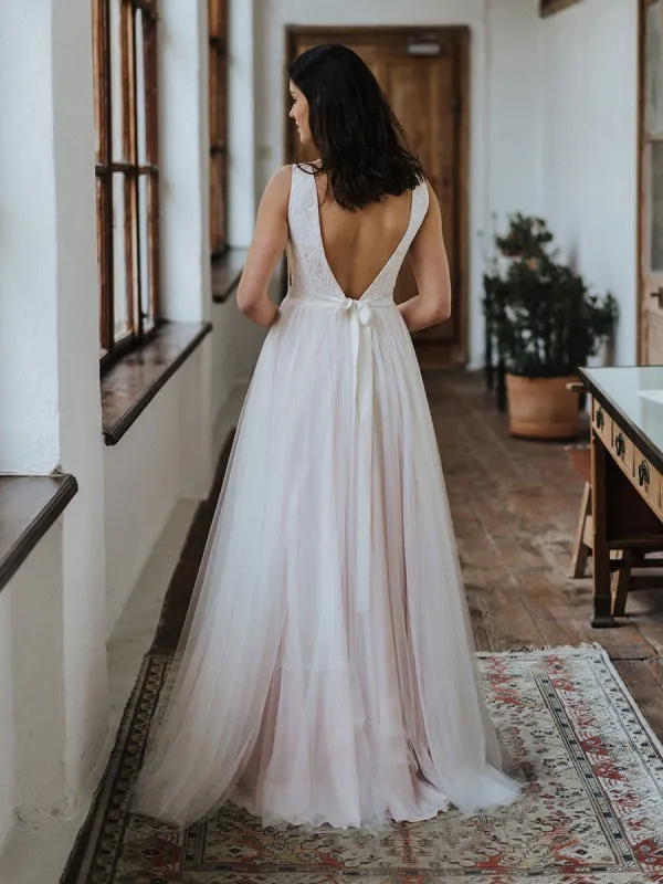 Simple Wedding Dress Backless Bridal Gowns Chiffon V-Neck A-Line Bridal Dresses