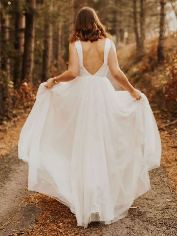 Simple Wedding Dress Backless Bridal Gowns Chiffon V-Neck A-Line Bridal Dresses