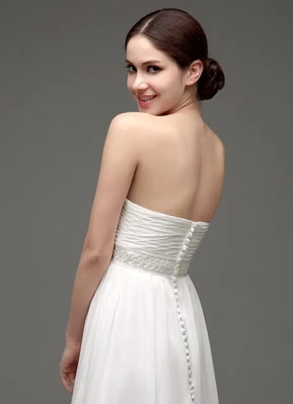 Strapless Chiffon A-Line Empire Waist Wedding Gown With Pearl Belt