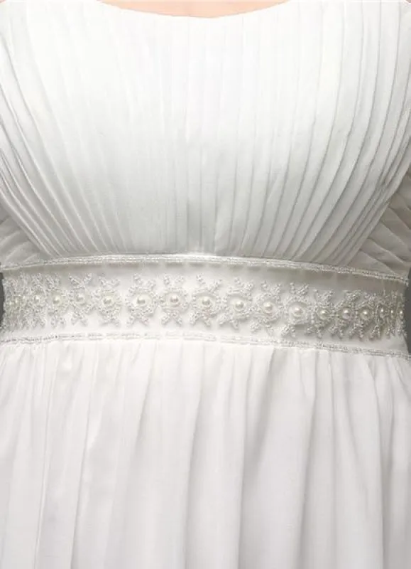 Strapless Chiffon A-Line Empire Waist Wedding Gown With Pearl Belt