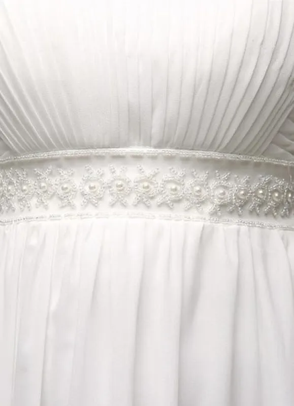 Strapless Chiffon A-Line Empire Waist Wedding Gown With Pearl Belt