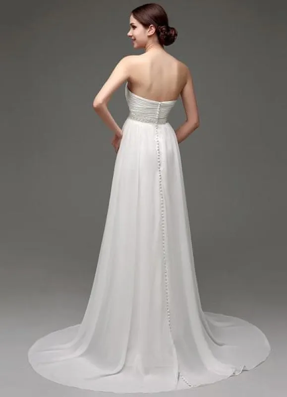 Strapless Chiffon A-Line Empire Waist Wedding Gown With Pearl Belt