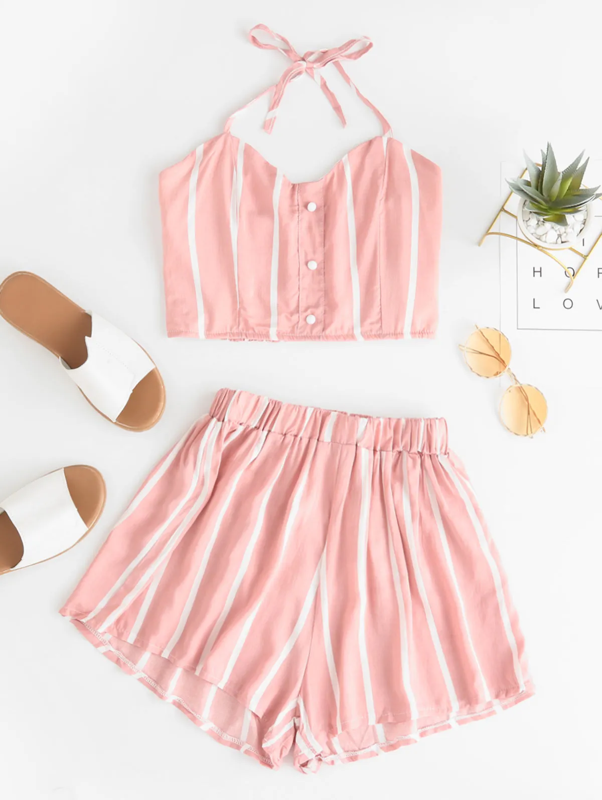 Two Pieces Set Rainbow Striped Smocked