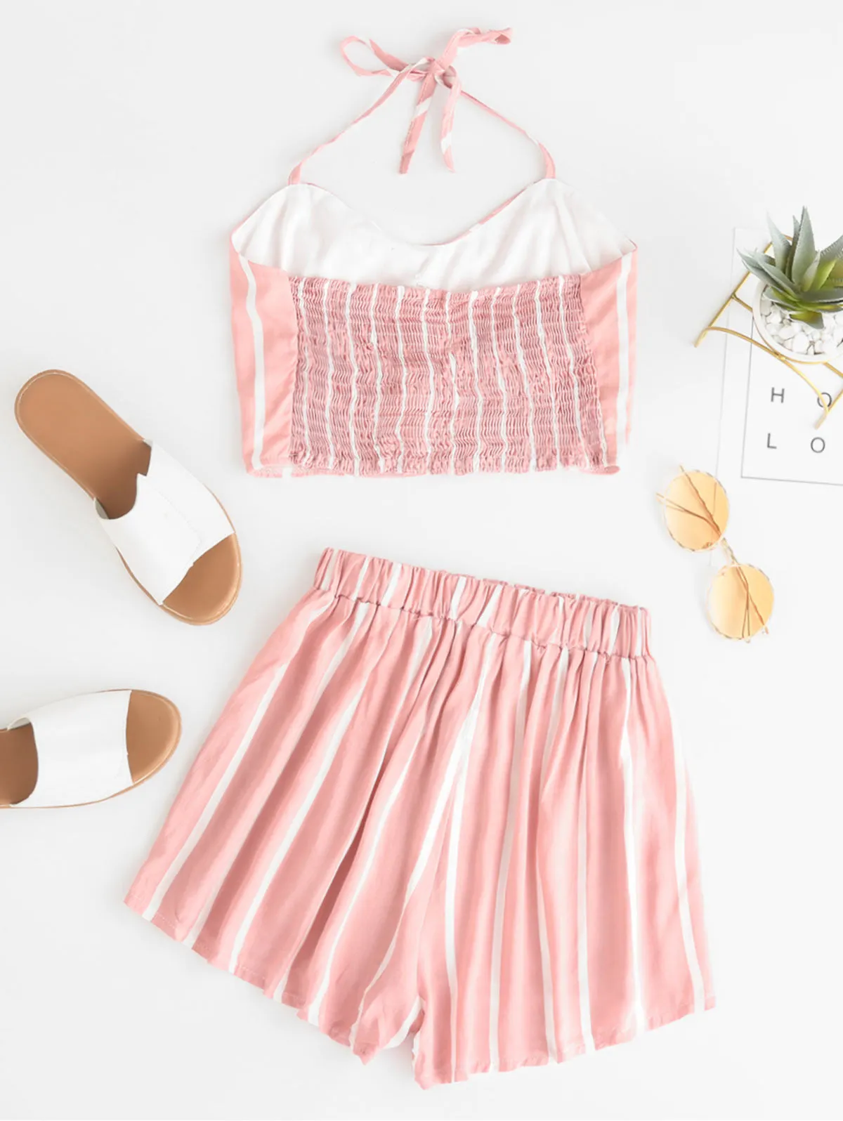 Two Pieces Set Rainbow Striped Smocked
