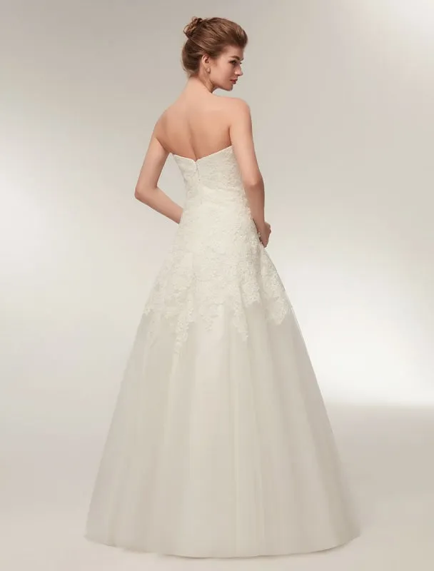 Wedding Dresses Strapless Lace Maxi Bridal Dress Sweetheart Neckline Floor Length Ivory Wedding Gowns