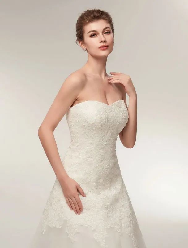 Wedding Dresses Strapless Lace Maxi Bridal Dress Sweetheart Neckline Floor Length Ivory Wedding Gowns