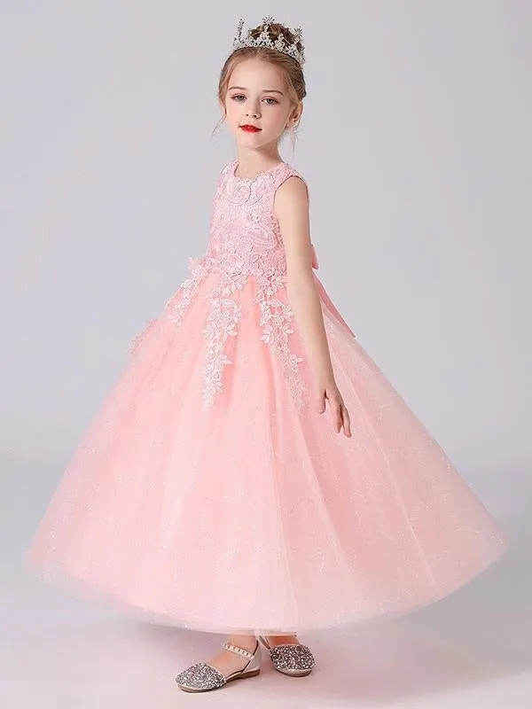 White Jewel Neck Sleeveless Flower Girl Dresses Kids Party Dresses