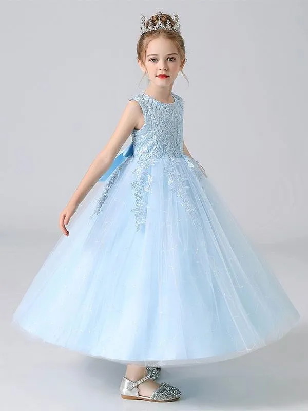 White Jewel Neck Sleeveless Flower Girl Dresses Kids Party Dresses