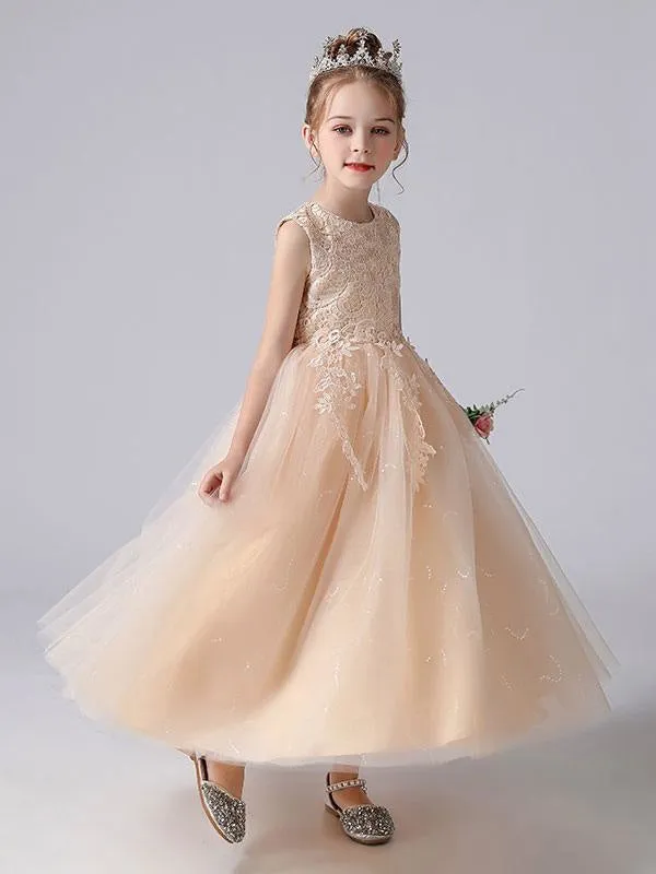 White Jewel Neck Sleeveless Flower Girl Dresses Kids Party Dresses