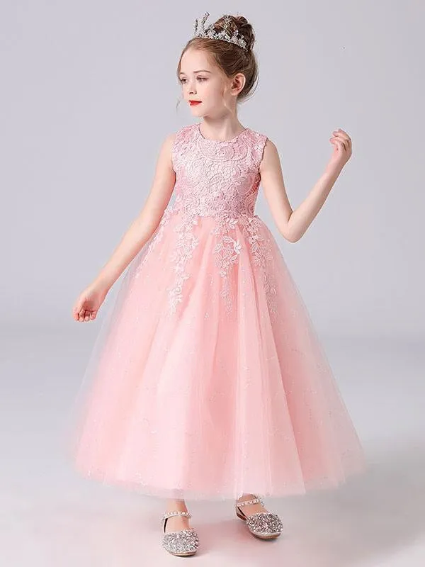 White Jewel Neck Sleeveless Flower Girl Dresses Kids Party Dresses