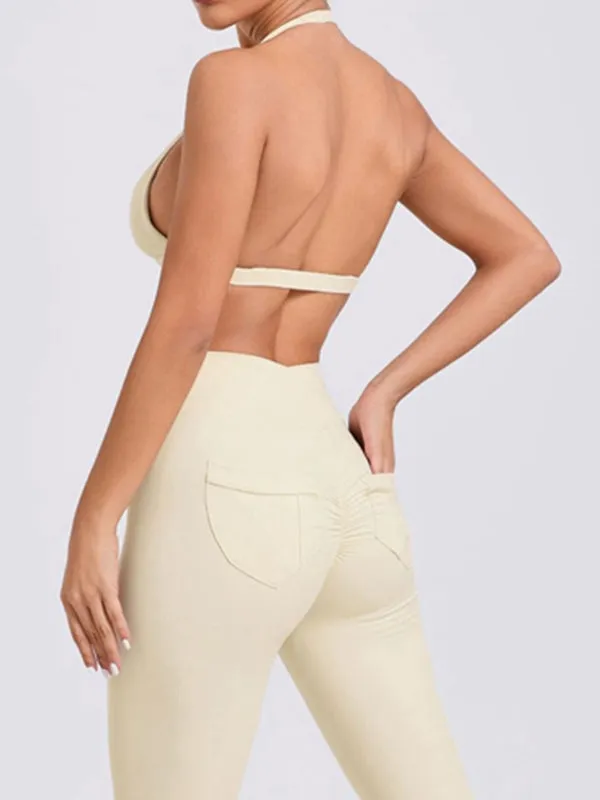 ZASUWA Female Backless Halter Pocket Scrunch Bum Tracksuit