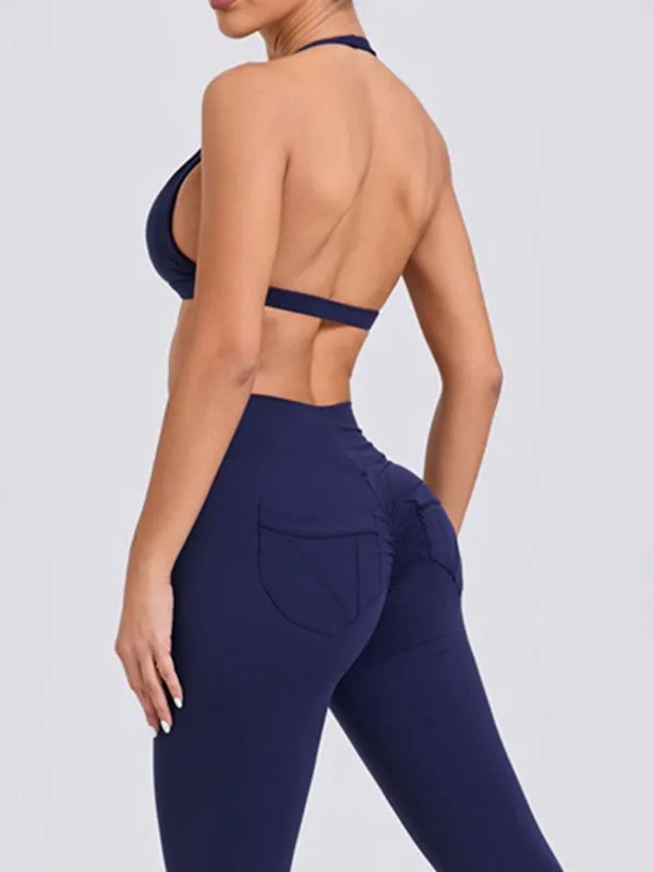 ZASUWA Female Backless Halter Pocket Scrunch Bum Tracksuit