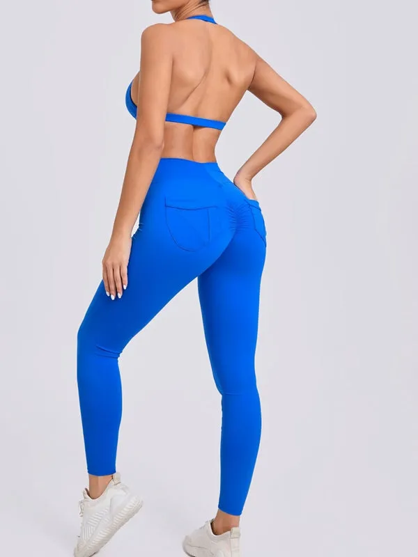 ZASUWA Female Backless Halter Pocket Scrunch Bum Tracksuit