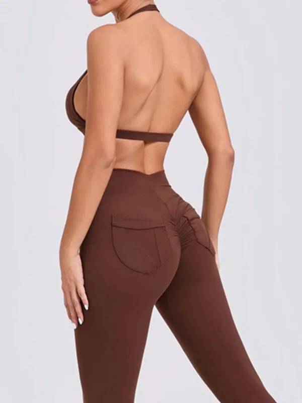 ZASUWA Female Backless Halter Pocket Scrunch Bum Tracksuit